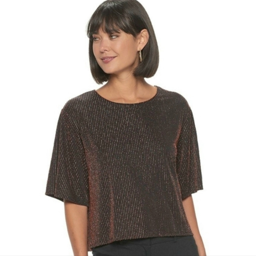 NWT Apt. 9 Dolman Sleeve Top Copper Lurex Metallic Striped Sparkly Evening MD